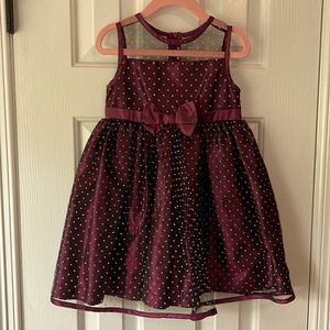 3T burgundy/wine party dress with white polka dots.
